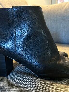 Bella Vita Black Snake-Embossed Block Heel Bootie